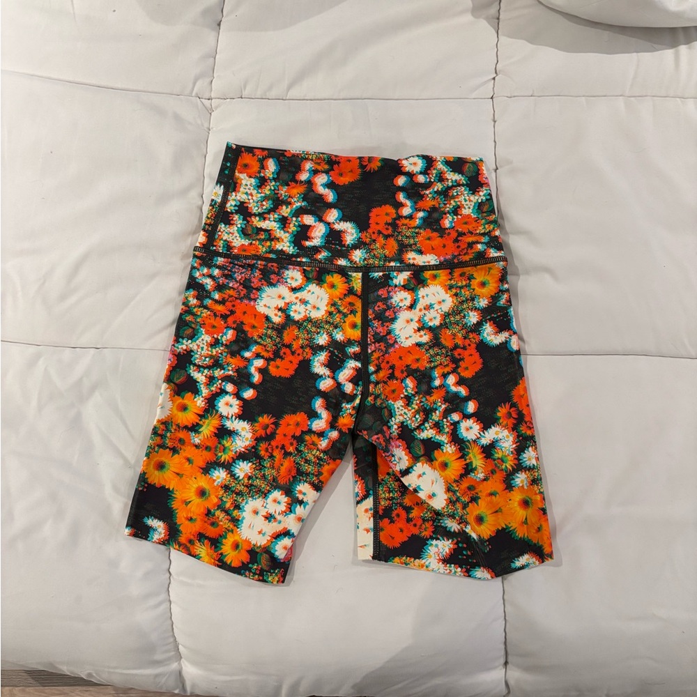 Aerie Floral Bike Shorts - Black, Orange, White